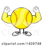 Poster, Art Print Of Cartoon Male Softball Character Mascot Flexing His Muscles