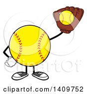 Poster, Art Print Of Cartoon Male Softball Character Mascot Catching A Ball