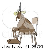 Moose Wearing A Dunce Hat And Sitting In A Chair