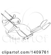 Cartoon Clipart Of A Black And White Lineart Moose Playing On A Swing Royalty Free Vector Illustration