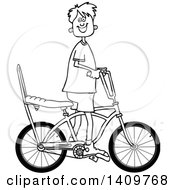 Poster, Art Print Of Black And White Lineart Happy Boy Riding A Stingray Bicycle