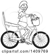 Poster, Art Print Of Black And White Lineart Happy Girl Riding A Stingray Bicycle