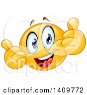Poster, Art Print Of Yellow Smiley Face Emoji Emoticon Giving Two Thumbs Up