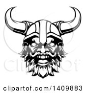 Poster, Art Print Of Black And White Cartoon Yelling Male Viking Warrior Face