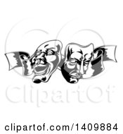 Poster, Art Print Of Black And White Comedy And Tragedy Theater Masks On A Ribbon