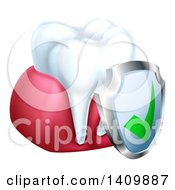 Poster, Art Print Of 3d White Tooth And Gums With A Protective Dental Shield