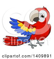 Poster, Art Print Of Cartoon Scarlet Macaw Parrot Presenting