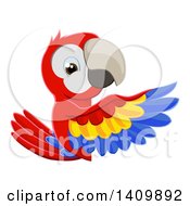 Cartoon Scarlet Macaw Parrot Pointing Around A Sign