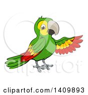 Poster, Art Print Of Cartoon Green Macaw Parrot Presenting