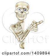 Poster, Art Print Of Happy Human Skeleton Pointing Around A Halloween Sign