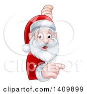 Poster, Art Print Of Cartoon Happy Christmas Santa Claus Pointing Around A Sign