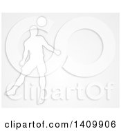 Clipart Of A White Silhouetted Male Soccer Player Heading A Ball Over Gray Royalty Free Vector Illustration