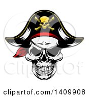 Pirate Skull Wearing A Patch And Captain Hat