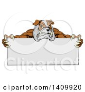 Poster, Art Print Of Brown And Gray Aggressive Bulldog Monster Mascot Holding A Blank Sign