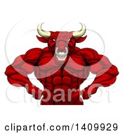 Clipart Of A Muscular Brown Red Man Mascot Flexing From The Waist Up Royalty Free Vector Illustration
