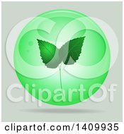 Poster, Art Print Of 3d Green Bubble Sphere With Leaves On Gray