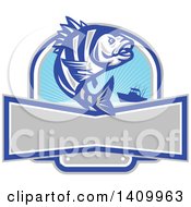 Clipart Of A Retro Jumping Sheepshead Fish Over A Silhouetted Boat And Text Space Royalty Free Vector Illustration by patrimonio