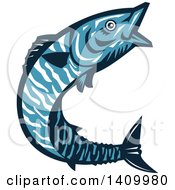 Poster, Art Print Of Retro Blue Jumping Wahoo Fish