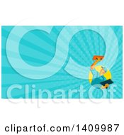 Clipart Of A Retro WPA Styled Plasterer Worker Man And Blue Rays Background Or Business Card Design Royalty Free Illustration