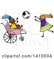 Doodled Disabled Girl And Friend Playing Soccer