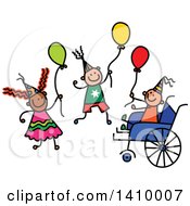 Poster, Art Print Of Doodled Disabled Boy And Friends At A Party