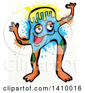 Poster, Art Print Of Coliorful Doodled Monster With Splatters On A White Background