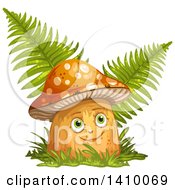 Poster, Art Print Of Happy Female Mushroom With Ferns