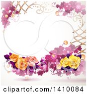 Clipart Of A Purple Clover And Rose Floral Background Royalty Free Vector Illustration