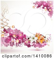 Clipart Of A Purple Clover And Lily Floral Background Royalty Free Vector Illustration
