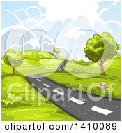 Poster, Art Print Of Hilly Rural Country Road With A Wind Farm