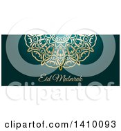 Clipart Of A Eid Mubarak Background With An Ornate Gold Design And Text Royalty Free Vector Illustration