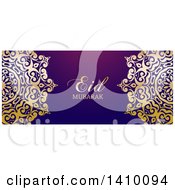 Poster, Art Print Of Eid Mubarak Background With An Ornate Gold Design And Text