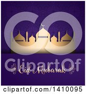 Eid Mubarak Background With A Silhouetted Mosque And Text