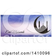 Clipart Of A Eid Mubarak Background With A Silhouetted Mosque And Text Royalty Free Vector Illustration by KJ Pargeter