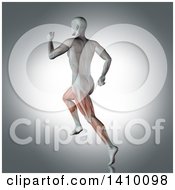 3d Anatomical Man With Visible Leg Muscles Running On A Gray Background