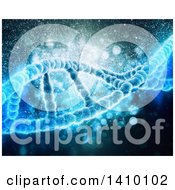 Clipart Of A Background Of A 3d Diagonal Dna Strand In Blue With Magic Flares Royalty Free Illustration by KJ Pargeter