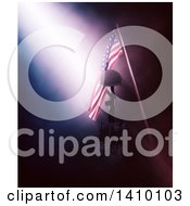 Clipart Of A 3d American Flag Over A Fallen War Soldier Tribute In Dramatic Lighting Royalty Free Illustration