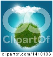 Clipart Of A 3d Grassy Planet With Sunshine And Clouds Royalty Free Illustration