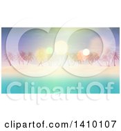 Poster, Art Print Of 3d Island With White Sand Palm Trees And Blue Water With Flares