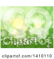 Poster, Art Print Of 3d Grassy Hill With Daisies And Grass Against Green Flares