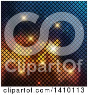 Blue And Orange Pixel Mosaic Background With Sparkles