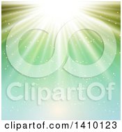 Clipart Of A Background Of Light Shining Down In Green Tones Royalty Free Vector Illustration by KJ Pargeter
