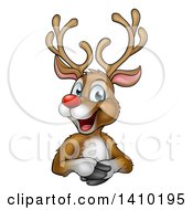 Poster, Art Print Of Happy Rudolph Red Nosed Reindeer Over An Edge