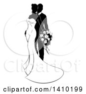 Clipart Of A Black And White Posing Bride And Groom Royalty Free Vector Illustration