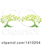 Clipart Of A Design Of Two Gradient Green Mature Trees Forming A Frame Royalty Free Vector Illustration