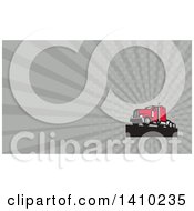 Poster, Art Print Of Retro Red Big Rig Truck And Gray Rays Background Or Business Card Design
