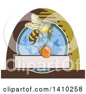 Poster, Art Print Of Sketched Design Of A Worker Bee Flying With A Honey Jar