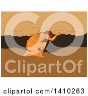 Clipart Of A Sketch Of A Samoan Atlas Kneeling Looking To The Ground Holding Sky Away From Earth Royalty Free Vector Illustration