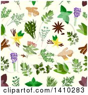 Seamless Background Pattern Of Spices And Herbs