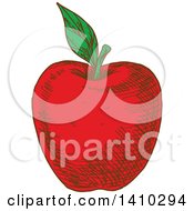 Clipart Of A Sketched Red Apple Royalty Free Vector Illustration